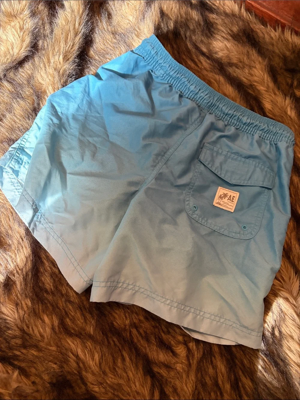 American Eagle Men's Ombre Sky Blue Swim Trunks with Drawstring Waist Size XS